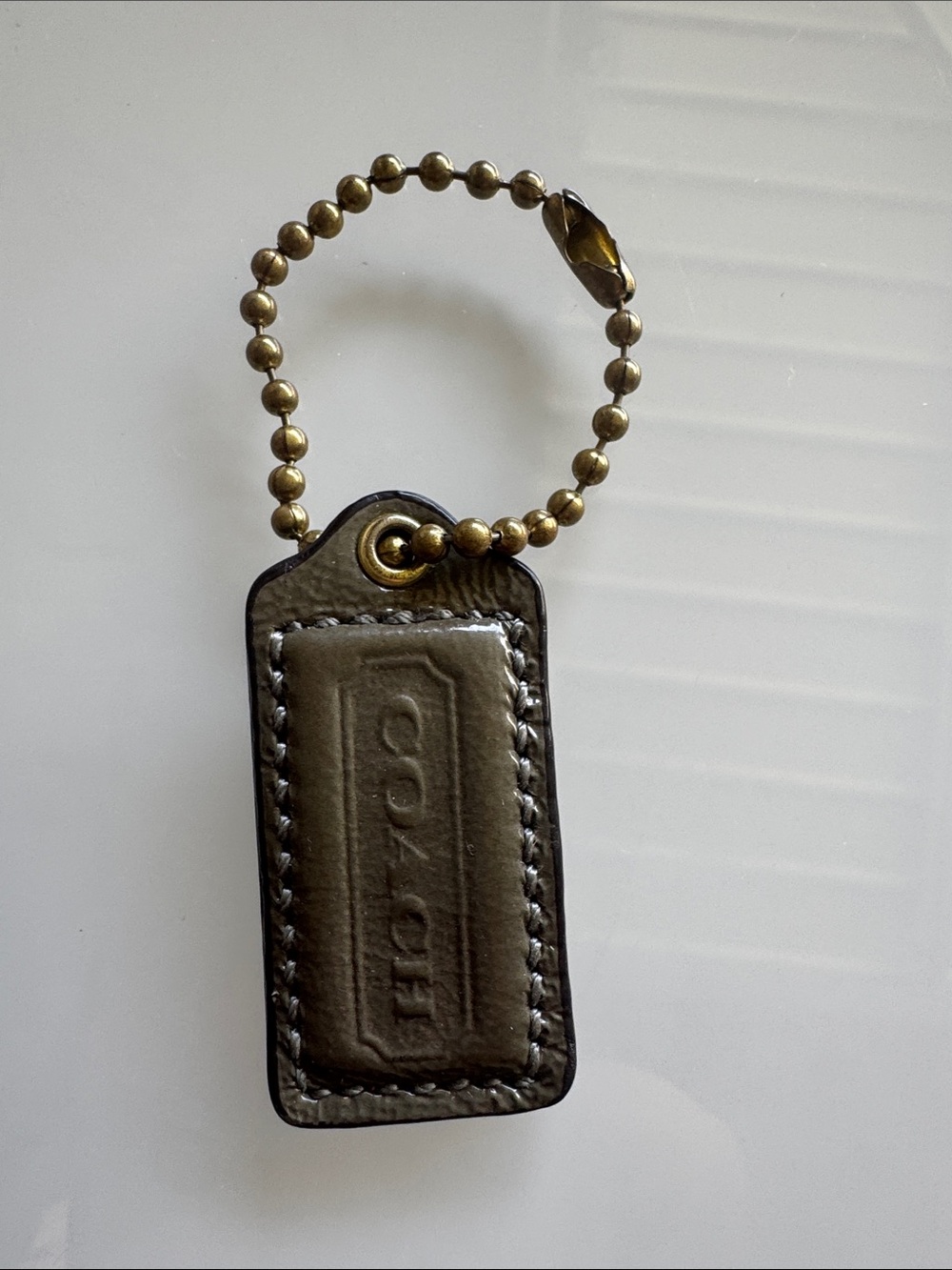 Coach Olive Green Leather Hangtag with Gold Chain